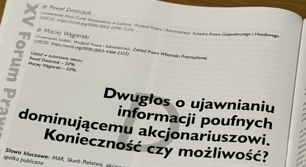 Artykuł o ujawnianiu informacji poufnych dominującemu akcjonariuszowi